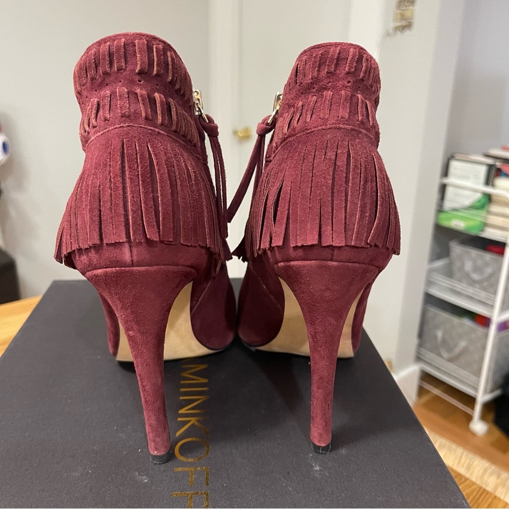 Rebecca Minkoff Women's Rio Fringe Open Toe Booties, Port - Picture 10 of 10